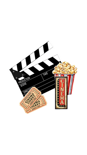 Movie clapperboard and popcorn